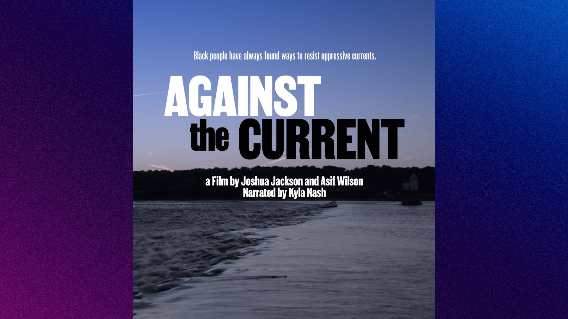 A movie poster with "Against the Current" written in front of the shore of a beach.
