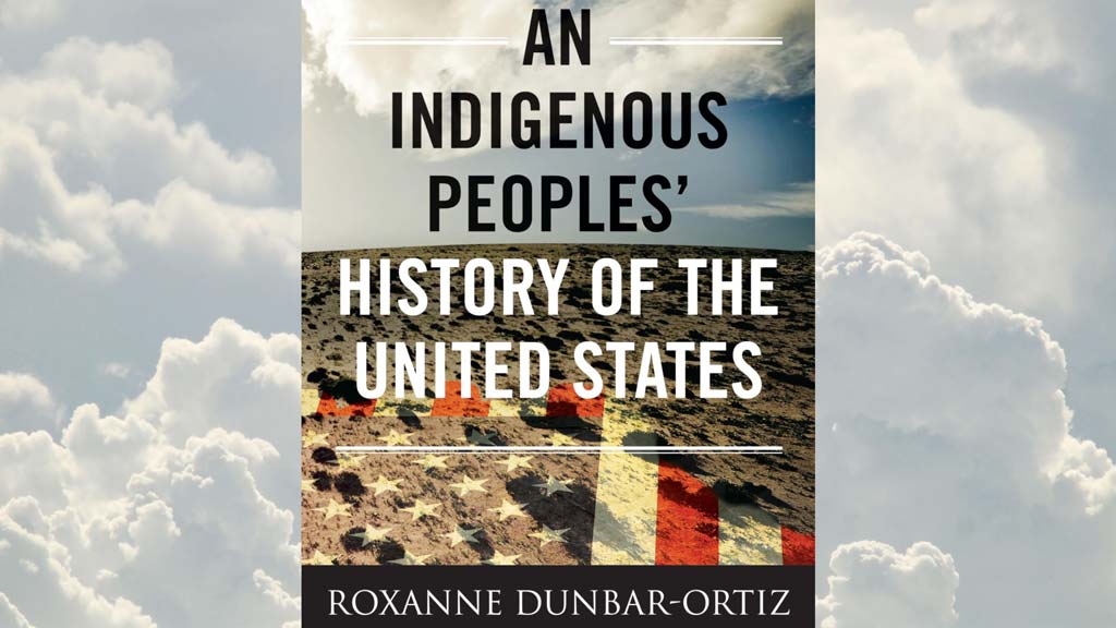 a book cover with a cloudy blue sky and a portion of an American flag covering the barren land, and the title and author in black and white text.