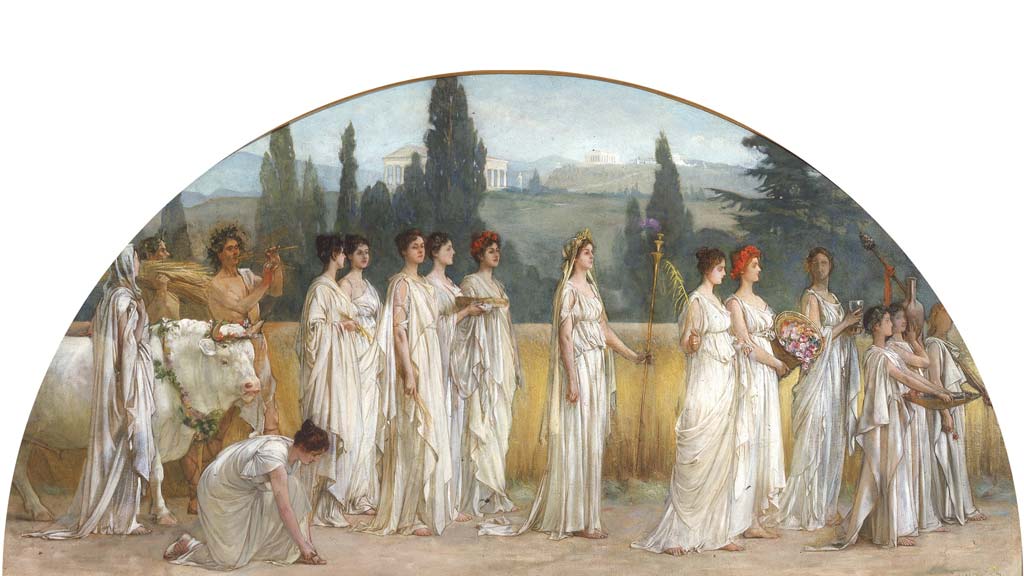 Painting of Ancient Greek women walking together in a line