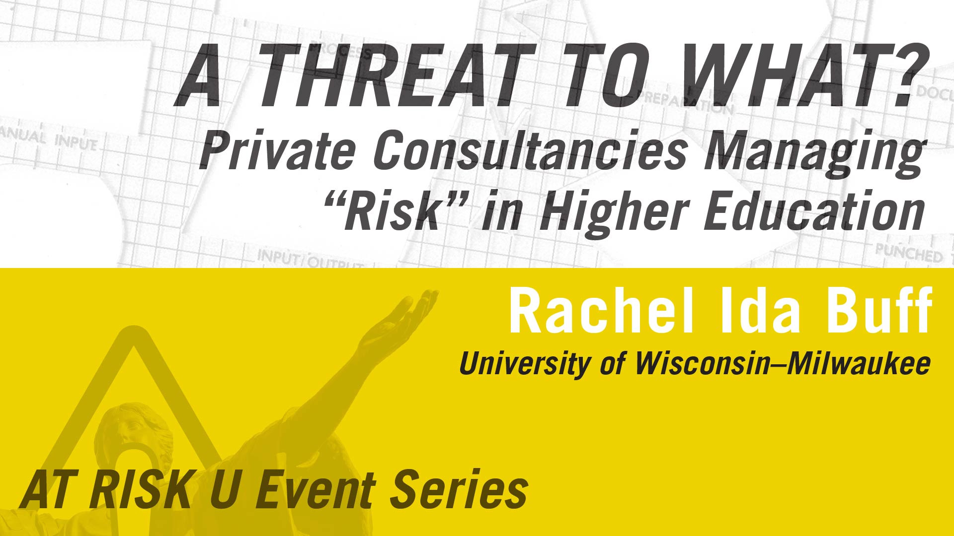 White and yellow graphic with the title of the event in bold black text