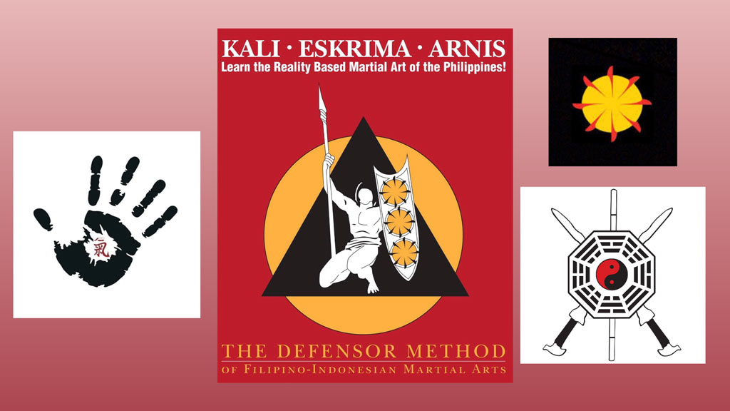 A collection martial arts emblems on a red background