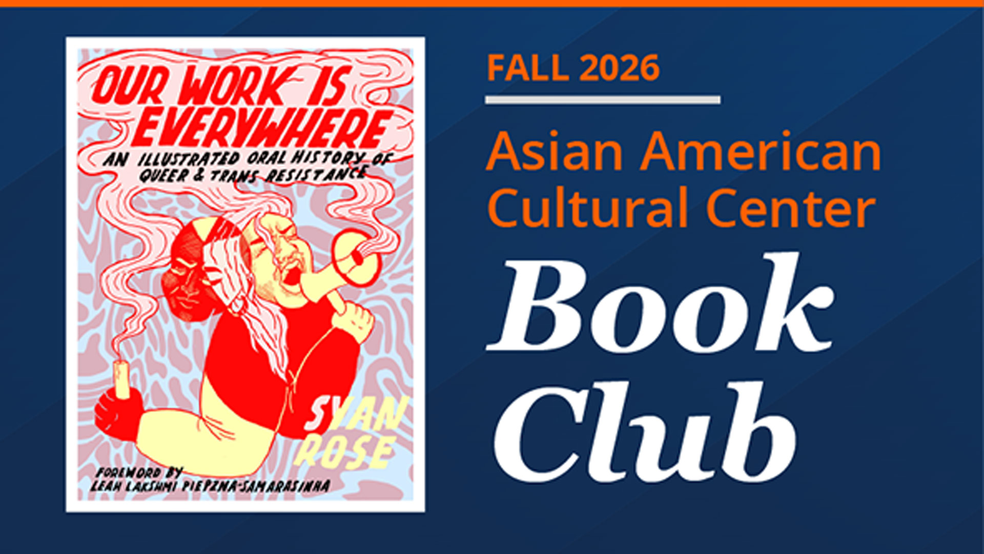 A colorful book cover with a red and yellow person intertwined with the title Our Work is Everywhere.