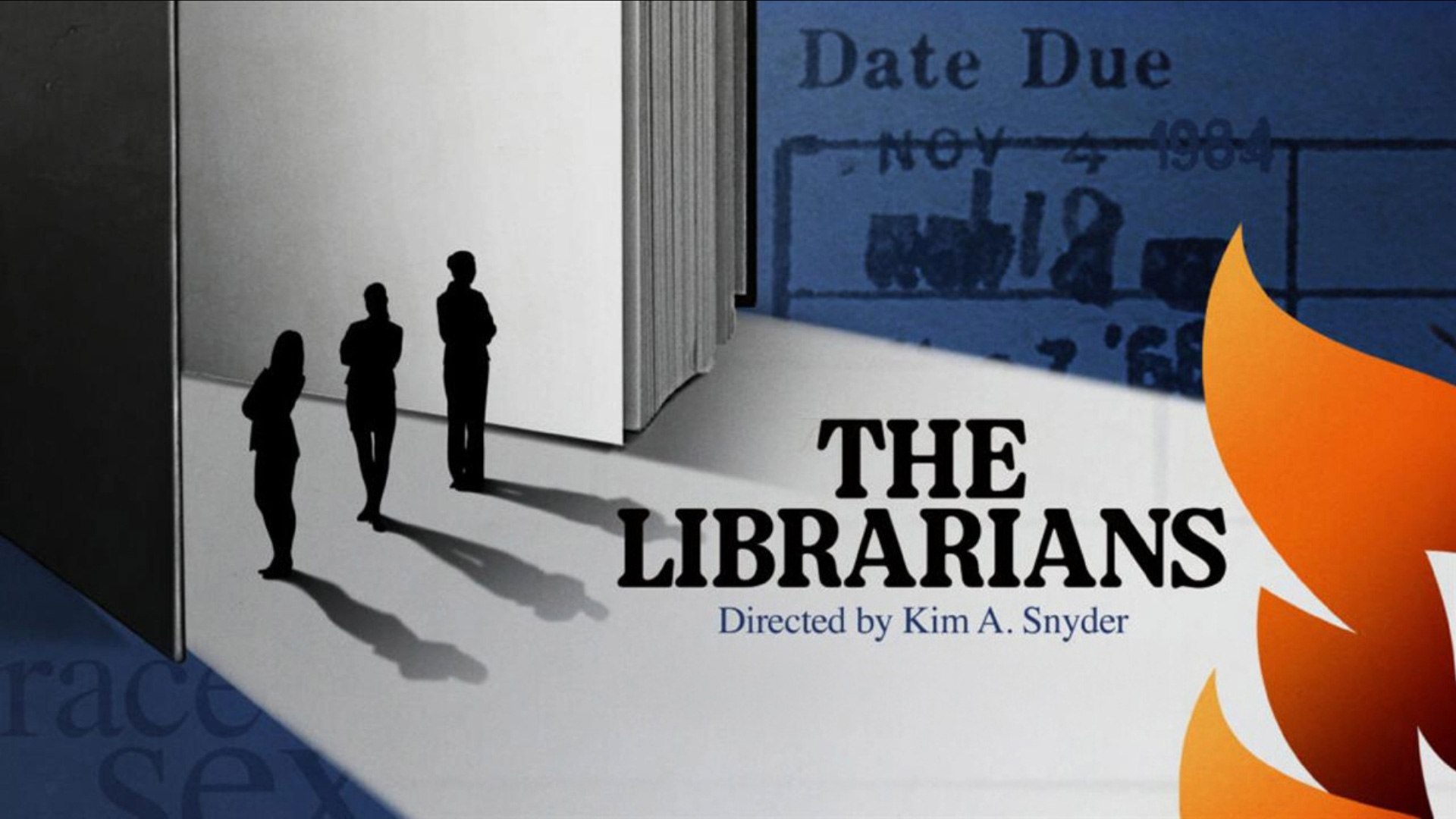 # people standing in between an open book with the librarians written in large black letters in the middle.