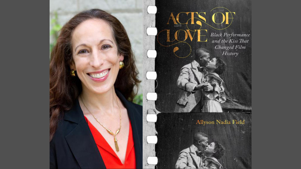 An image of a woman next to a book cover with a man and women kissing that says Acts of Love.
