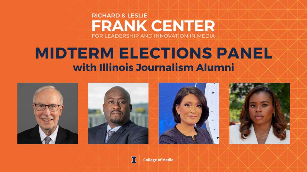A collection of 4 headshot images of 2 men and 2 women with Midterm election panel on top.
