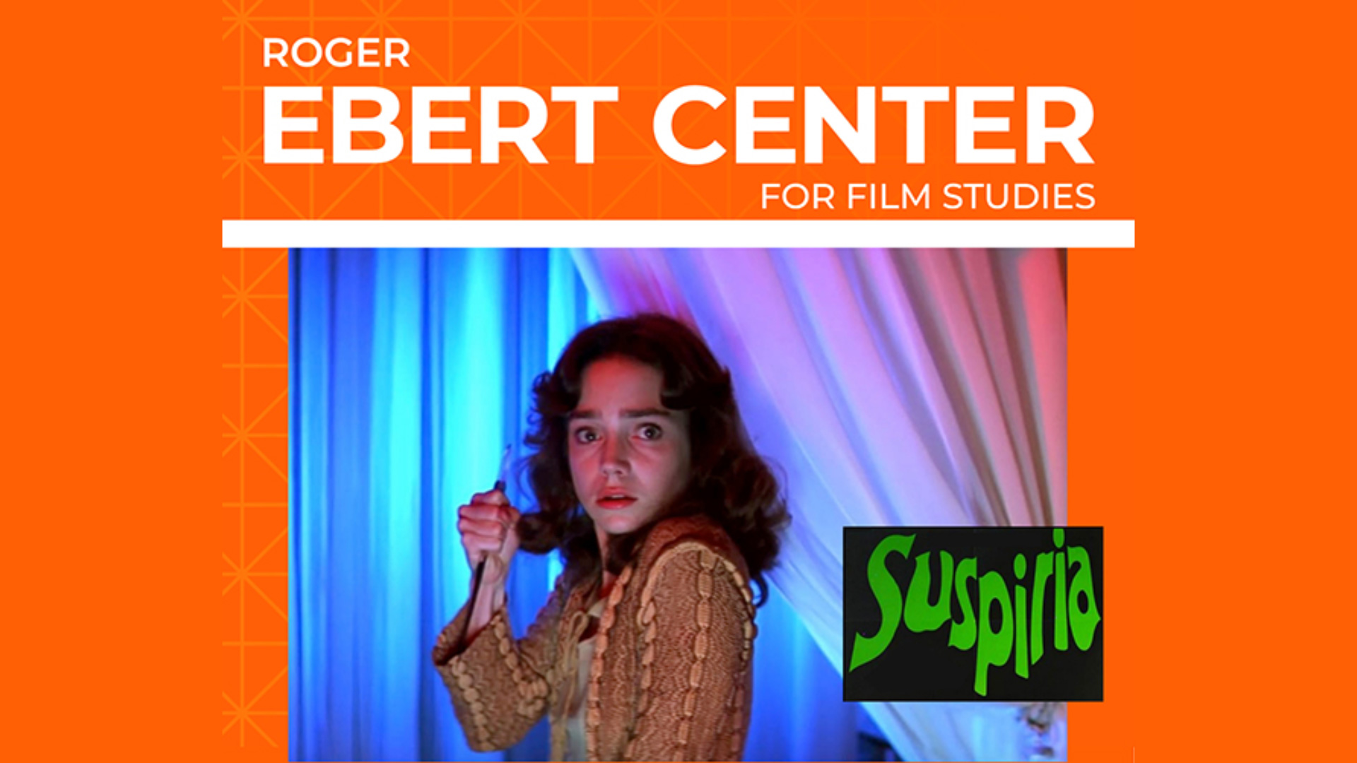 A movie poster with a woman looking alarmed while holding a knife. With the word Suspiria in lime green next to her.