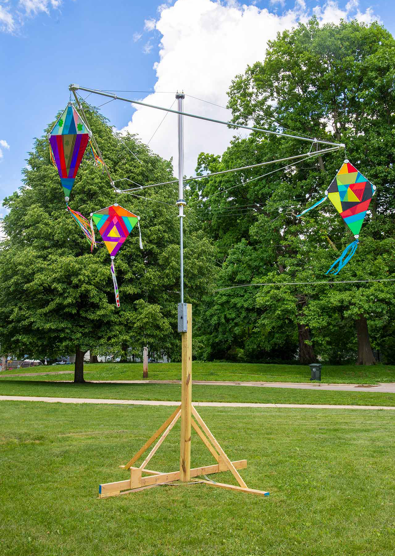 Full view of the last kites artwork, the metal frame is fixed to a wooden base