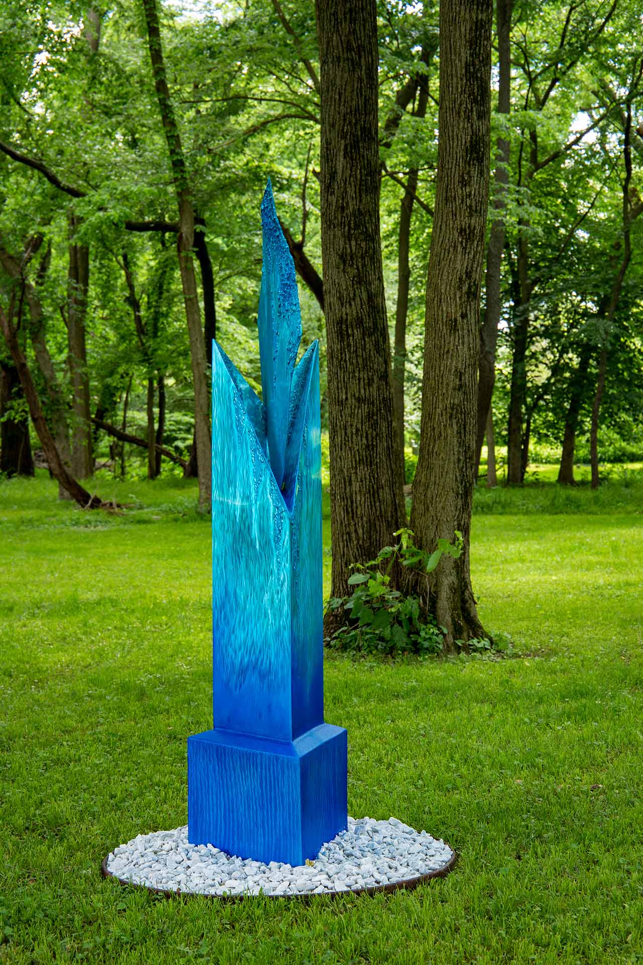 Front-view of a blue icicle on the ground