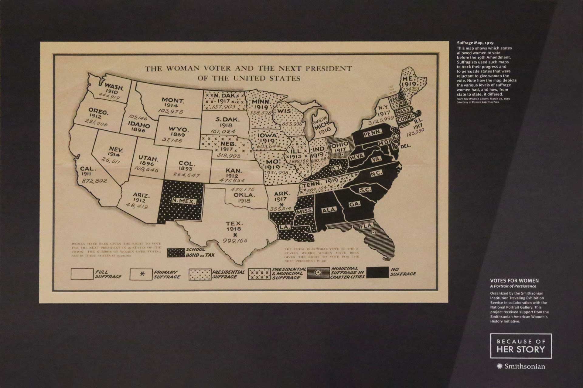 Map of women's voting in USA