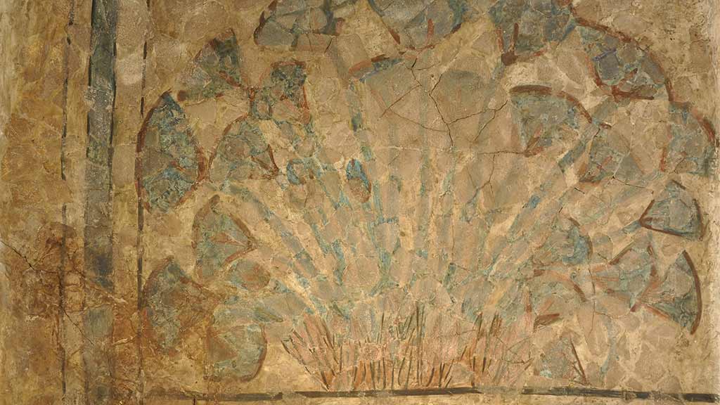 plaster? stone? panel decorated with blue-colored plants
