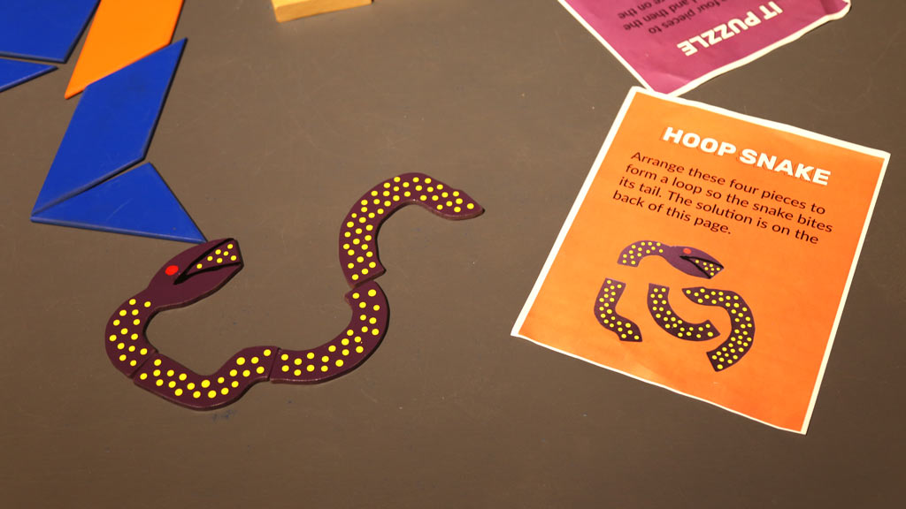 closeup of unsolved hoop snake puzzle