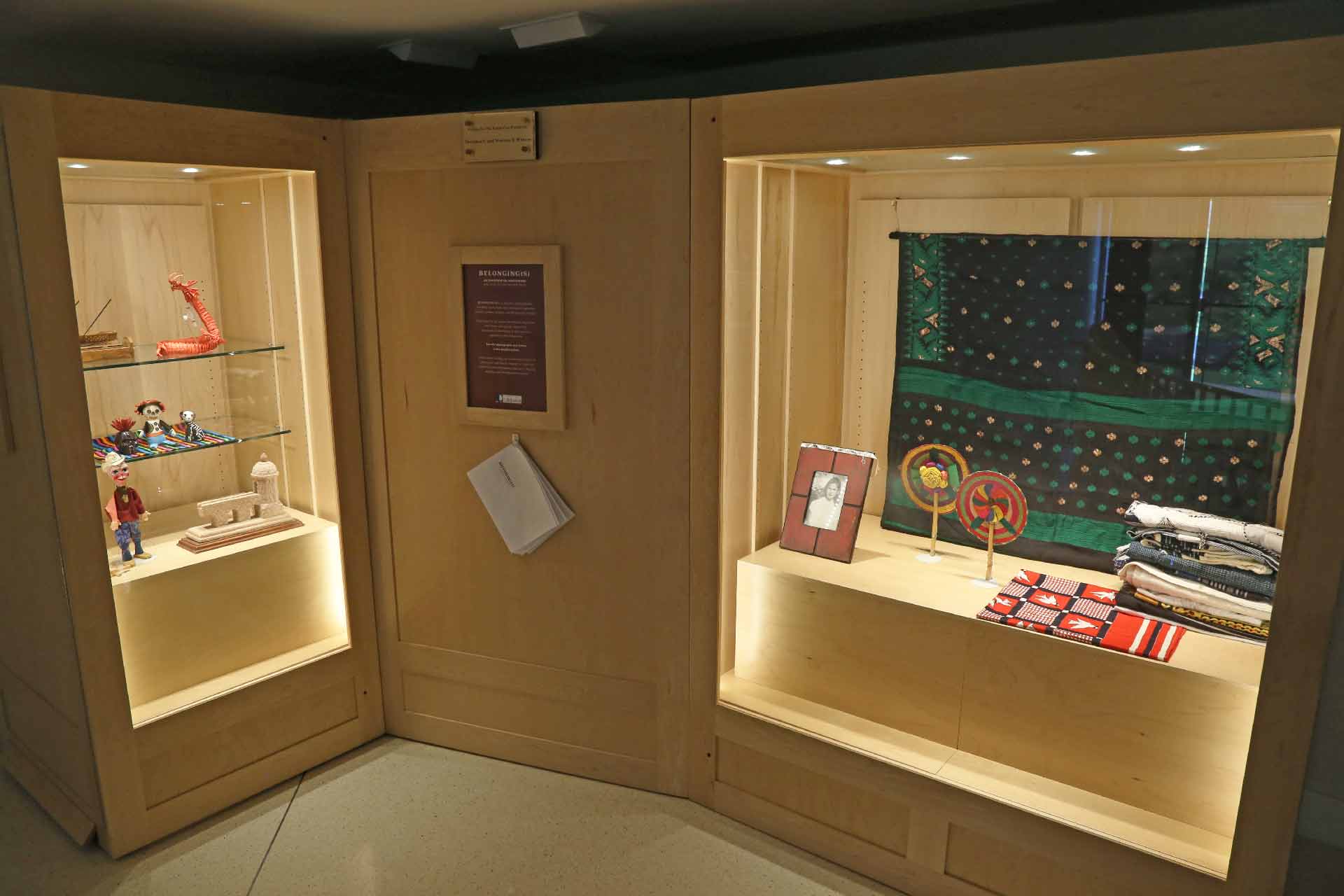 overview shot of the exhibit with the two display cases