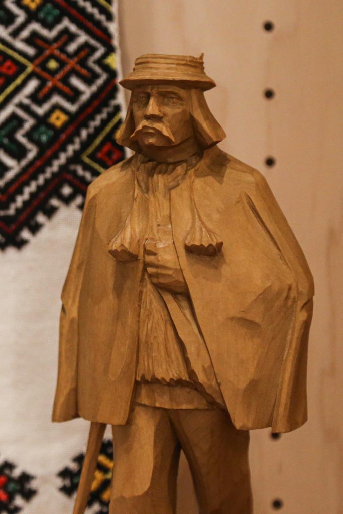 wooden statue of an old Hutsul man