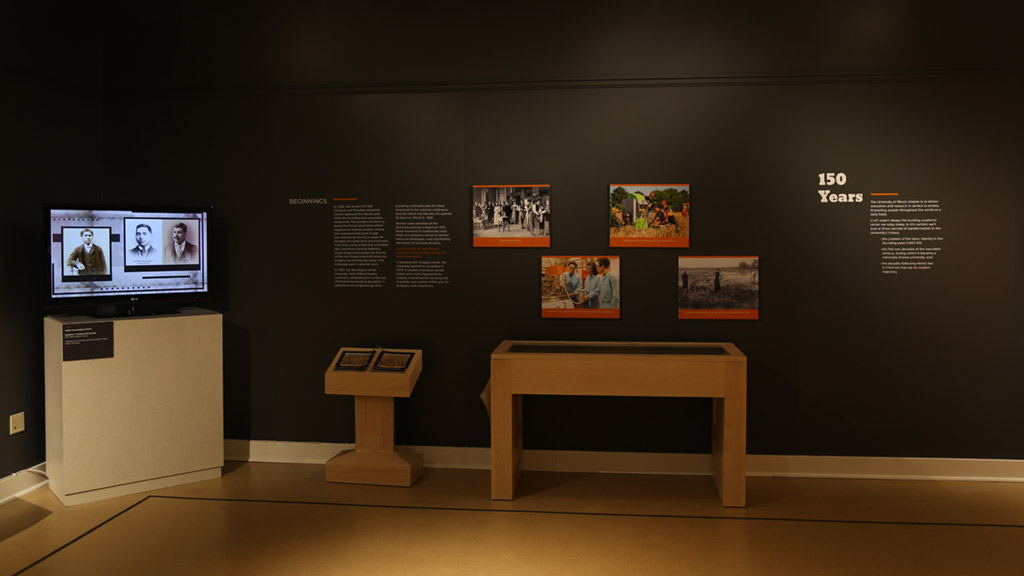 another shot of the exhibit with more text and pictures on the wall