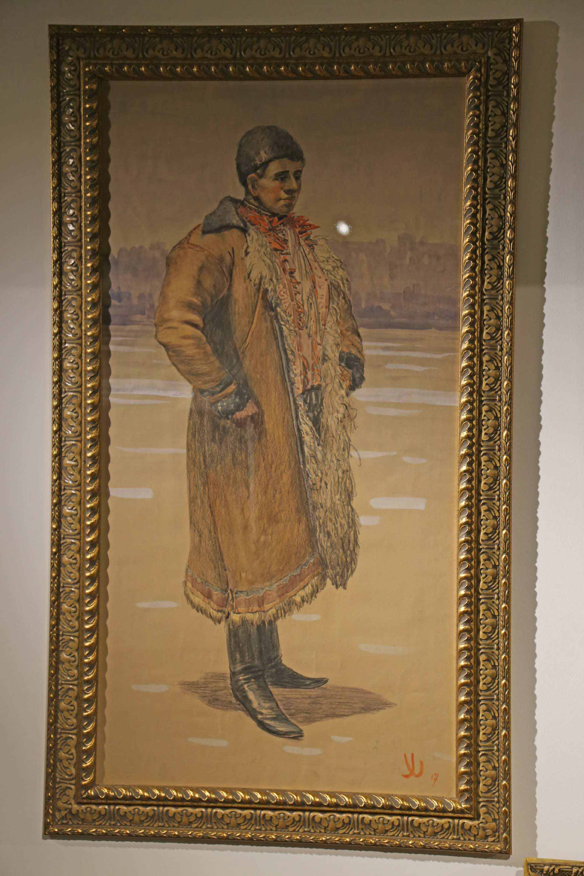 painting of a person in a furred coat