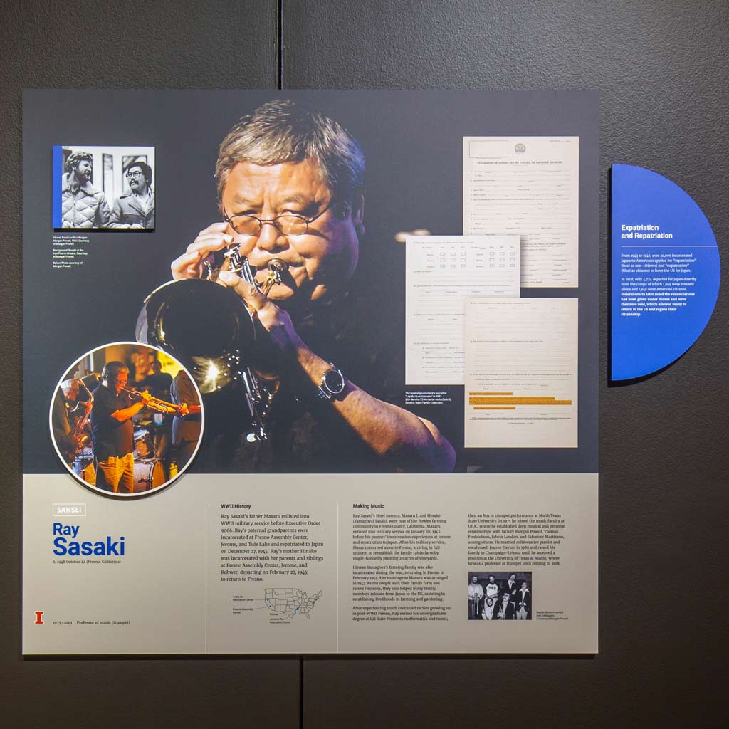 infographic board about a japanese american, R. Sasaki
