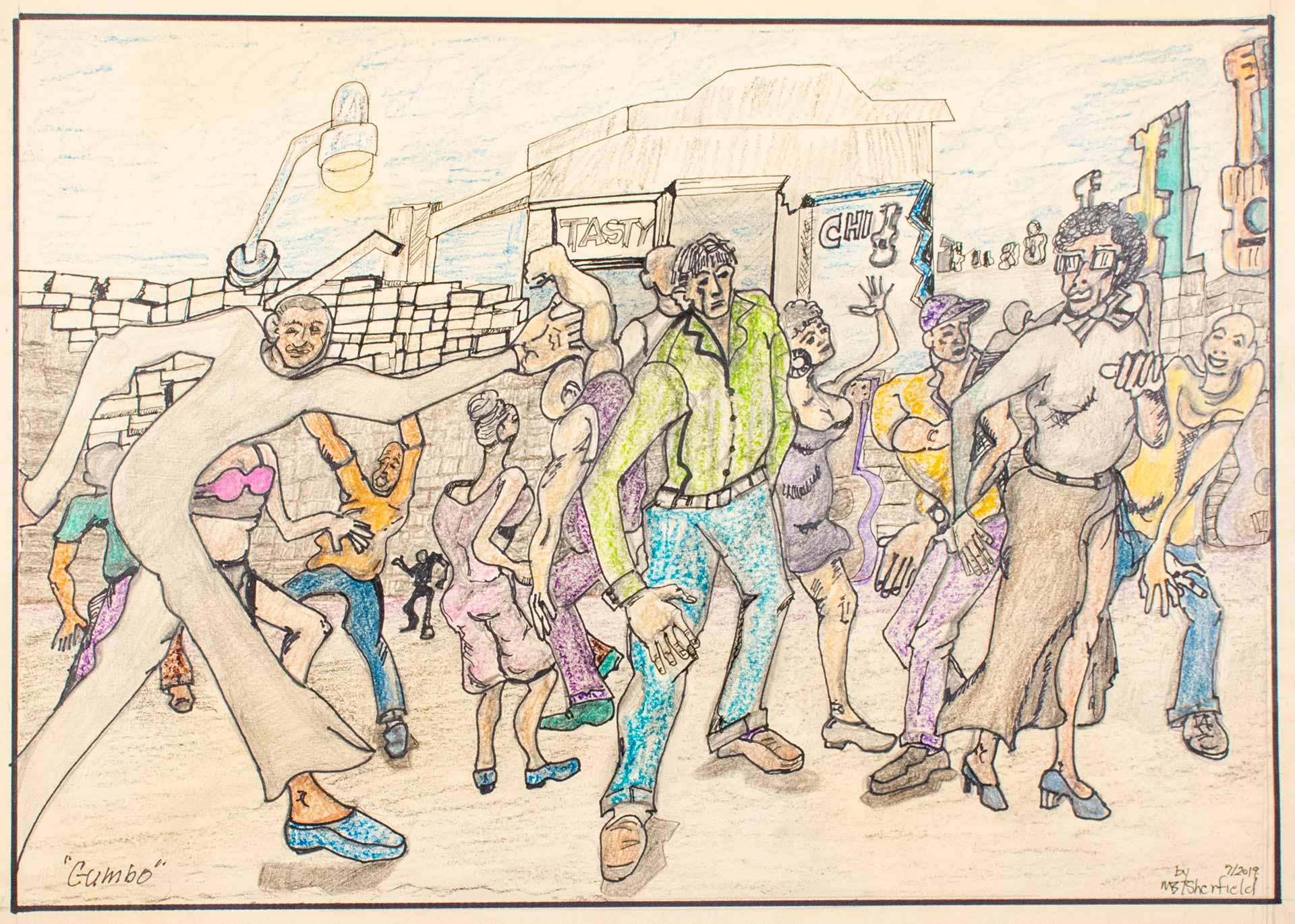 people dancing outdoors drawing