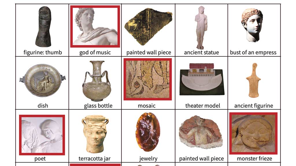 Greece and Rome arts bingo card